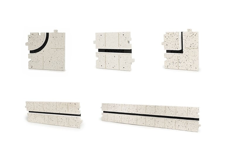 ERGOVENT LINEO PRO single slot moulage pieces showing corner, end cap and straight gypsum filler sections