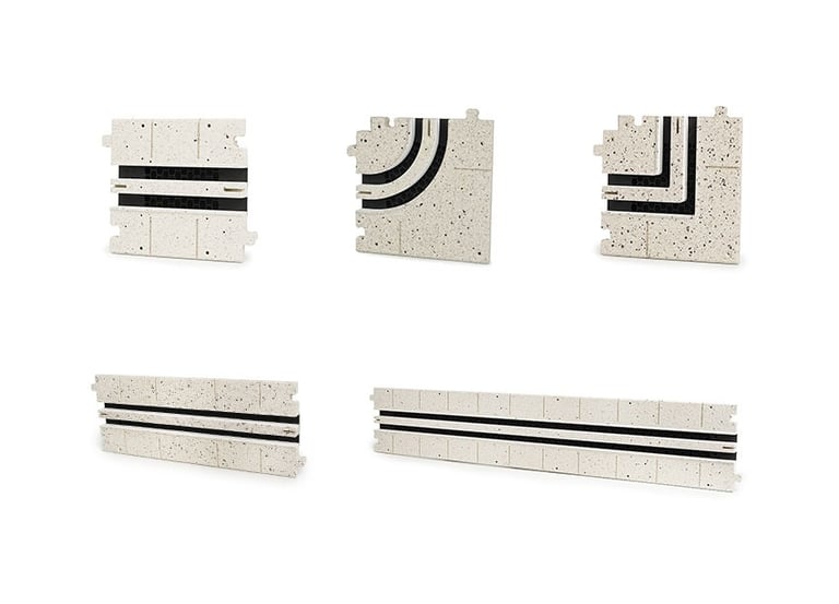 ERGOVENT LINEO PRO PUZZLE 2-slot moulage pieces showing straight, round corner, end cap and straight gypsum filler sections