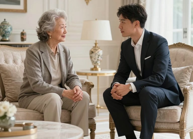 Illustration showing three steps in a flowchart style with icons representing consultation, companion matching, and support.