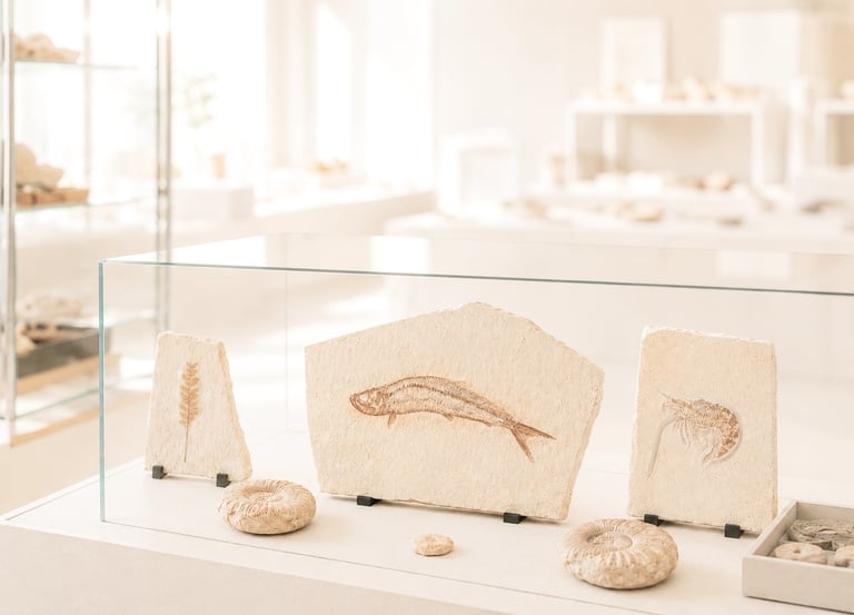 Ausgestellte Sammlung verschiedener Fossilien aus Eichstätt