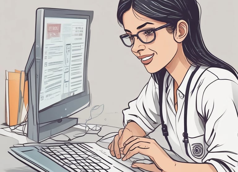 A mentor guiding a mature adult in front of a laptop, symbolizing online education creation.