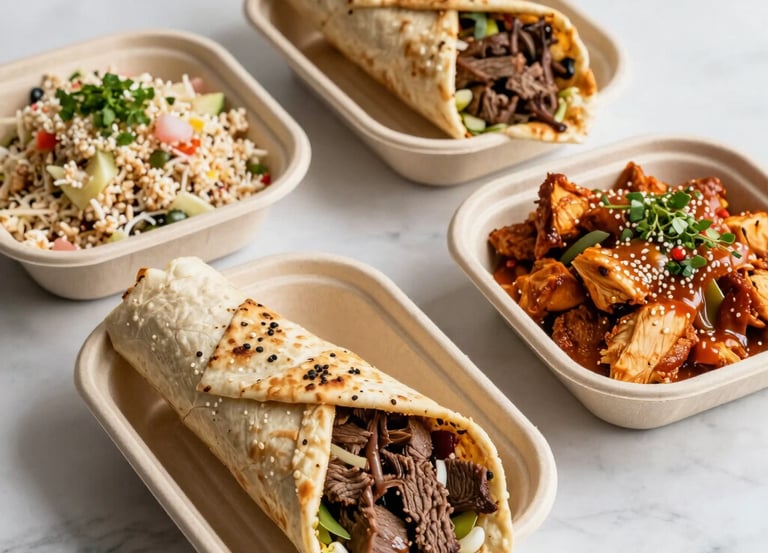 A vibrant deli counter showcasing colorful fresh sandwiches and salads ready to grab.