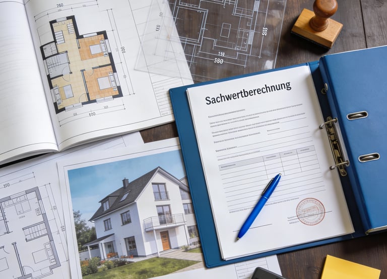 Bild das die Erstellung eines Immobilienwertgutachtens visualisier.