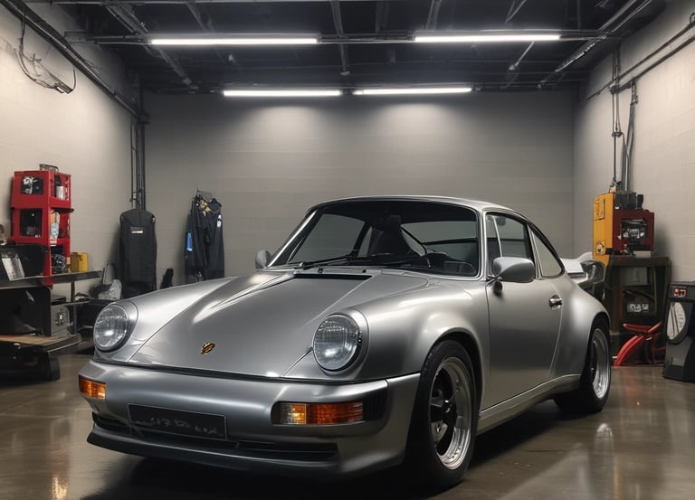 Technician carefully repairing a car door dent without paint.