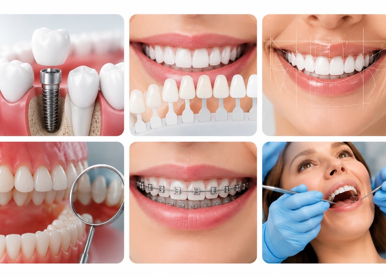 Collage de implantes dentales, carillas, diseño de sonrisa, ortodoncia y odontología general en CDMX.