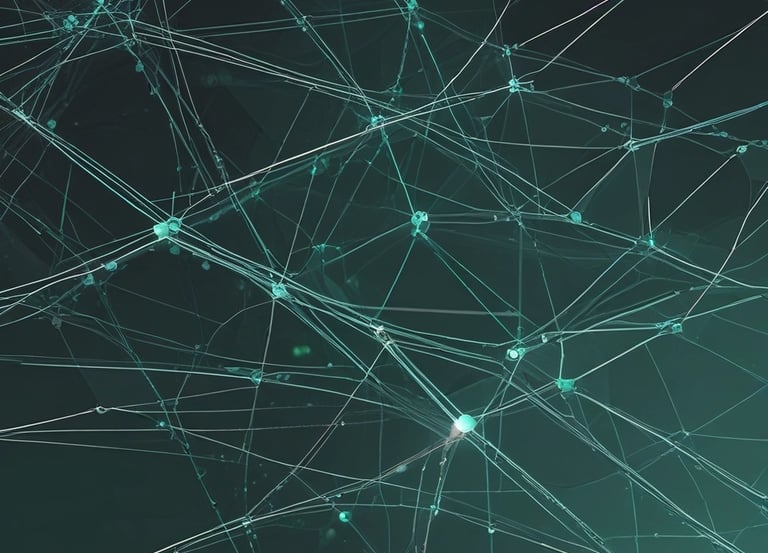 Minimalist monochromatic icon of a brain with interconnected nodes on a dark slate background.