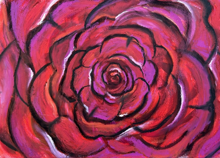 Drawing of a red rose made with oil pastels