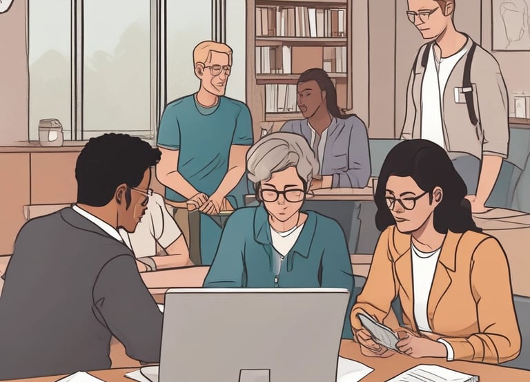 A caring case manager discussing plans with a client in a cozy office.