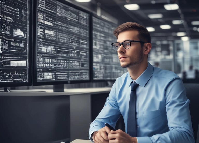 A friendly IT specialist assisting a client with computer setup in a modern office.