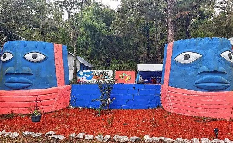 Hand sculpted and pained Yemoja Temple walls at Oyotunji African kingdom