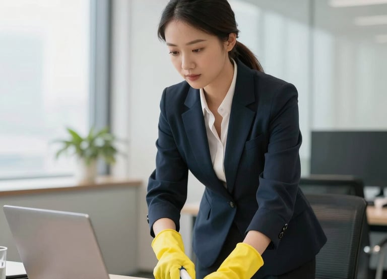A professional team providing facility management services in a modern office environment.