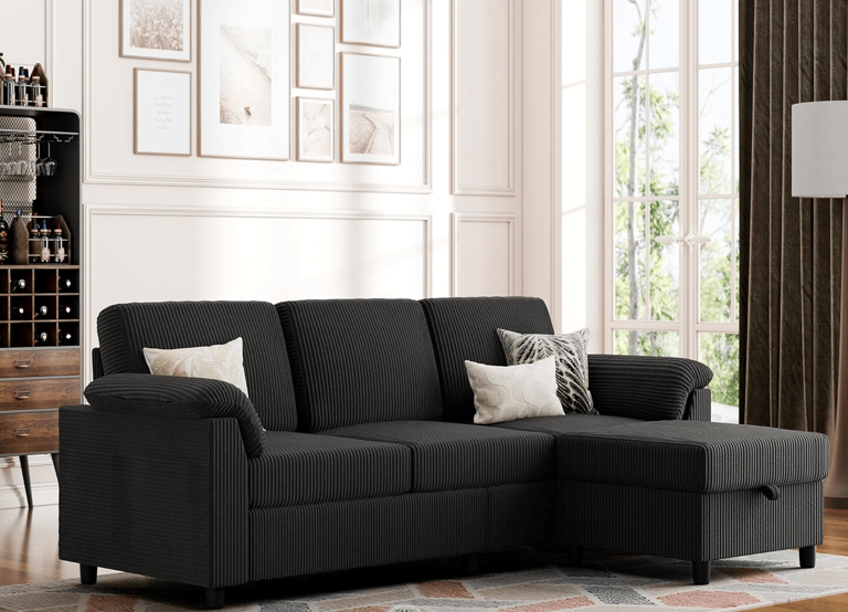 “Vongrasig convertible L-shaped sectional sofa with removable pillows and linen fabric for apartment
