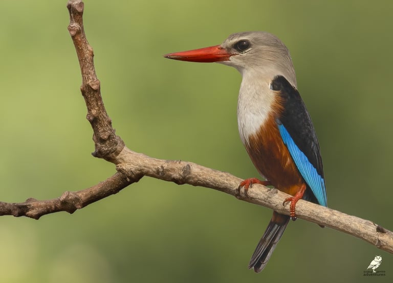 Grey-headed Kingfisher perched on branch at Mandinari photo hide, The Gambia