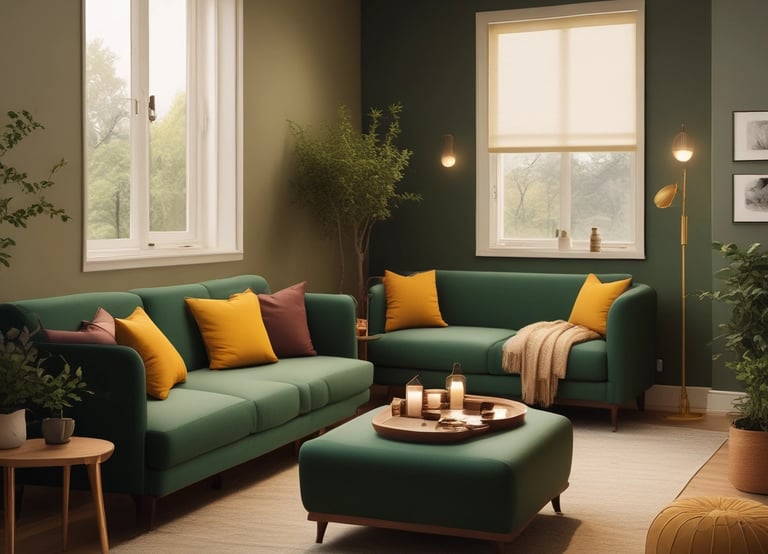 A calm therapy room with soft lighting and comfortable seating.