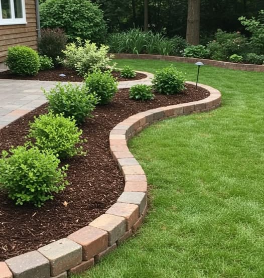 Beautifully maintained garden bed with fresh mulch by Avenue Seasons Inc