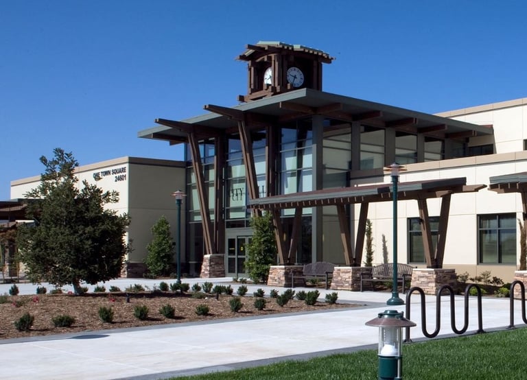 Entrance to City of Murrieta City Hall with Clock Tower.