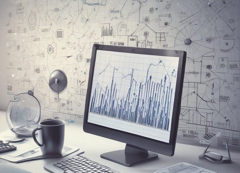A focused data analyst working intently on multiple screens filled with colorful charts and graphs.