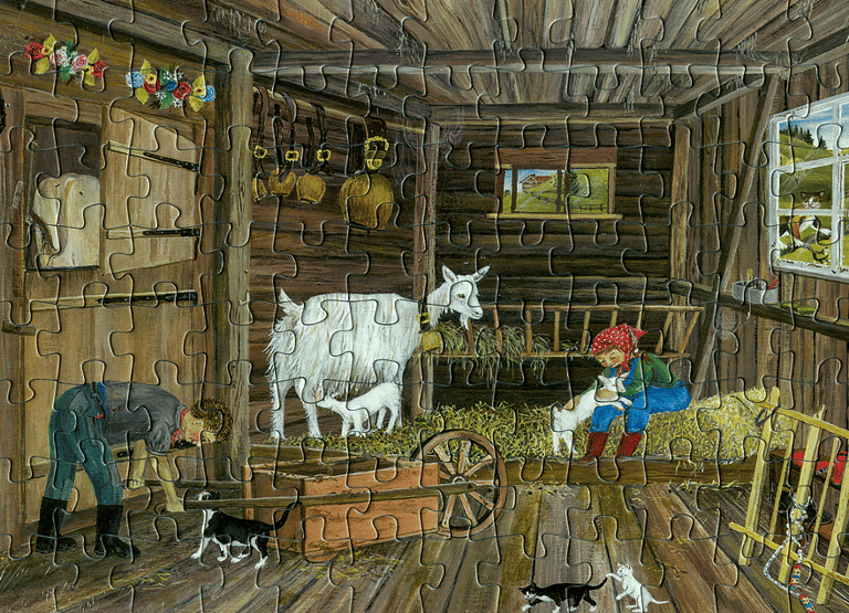 a puzzle piece puzzle piece with a picture of a farmyard scene