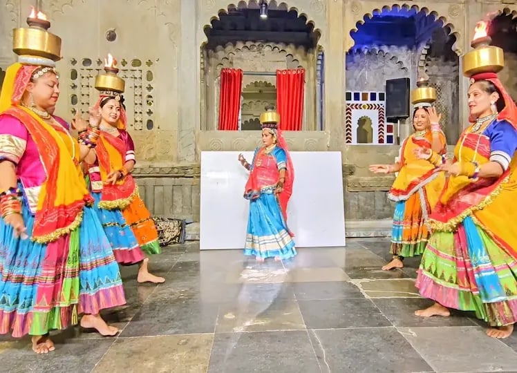 Rajasthan Chari dance performance at Bagore Ki Haveli in Udaipur Rajasthan India.