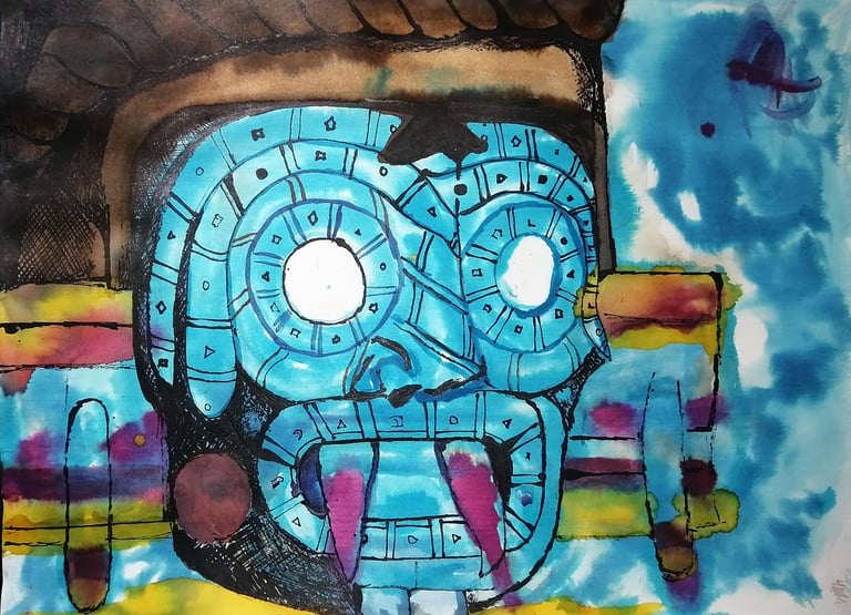 "La importancia del agua en la vida". Obra simbólica inspirada en el dios mexica de la lluvia.