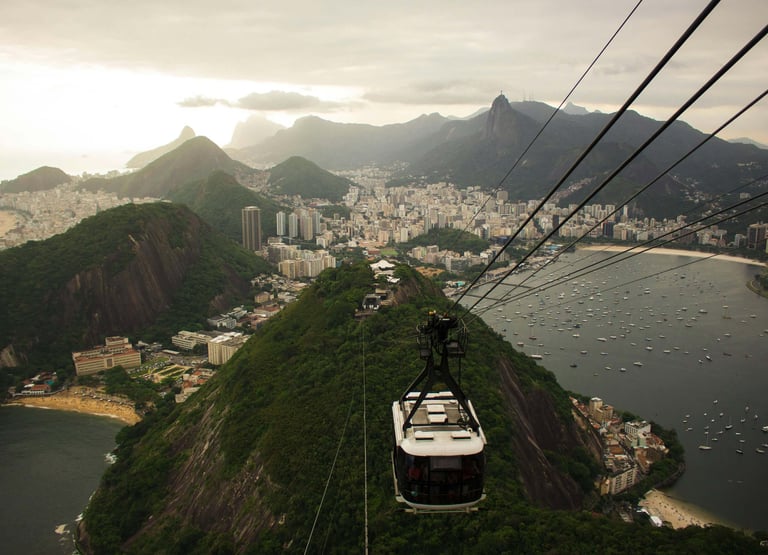 a cable car is shown in this picture, Pão de Açucar, Rio de Janeiro, Brazil