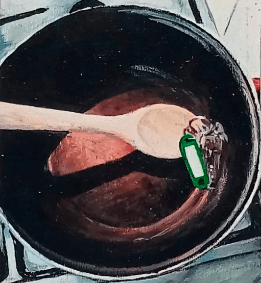 Las llaves de mi casa, óleo en lienzo 10,5 x 14 cm.