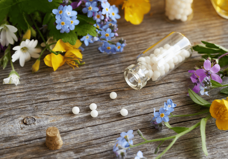 bottle of homeopathic pills in Surrey clinic