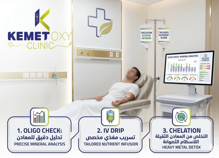 Patient receiving IV drip and chelation therapy at Kemetoxy Clinic for heavy metal detox and mineral analysis.
