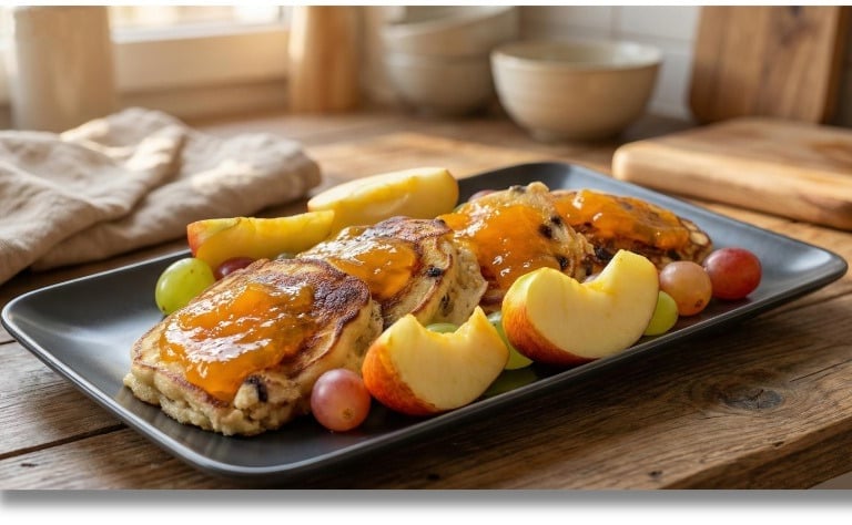 Fluffy protein pancakes made with rice flour and apple — healthy, gluten-free breakfast.