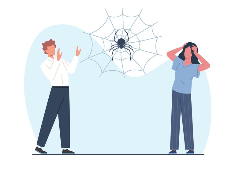 a man and woman are standing in front of a spider webpage