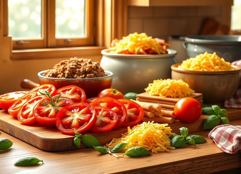 a cutting board with tomatoes and cheese on it