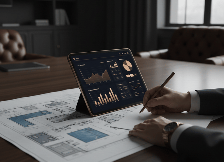 a consultant reviewing floor plans and business performance Luxe Wellness Spaces
