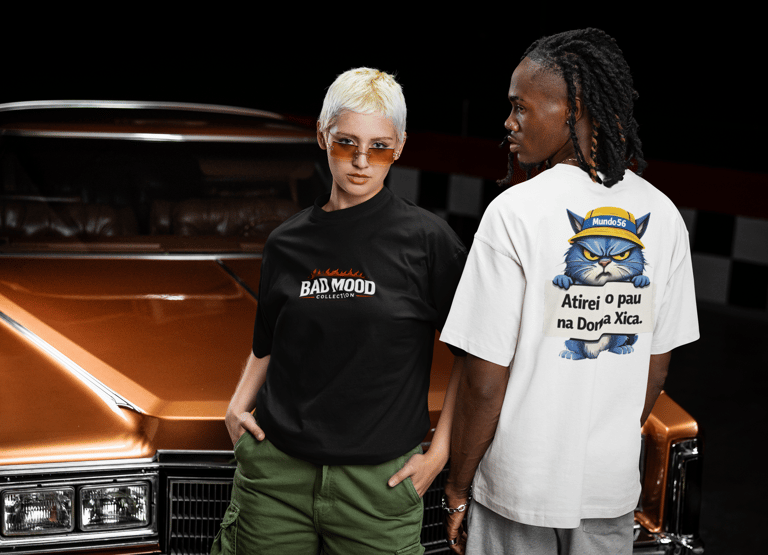 Oversizeds com caimento moderno, estampas impactantes nas costas e logo frontal Bad Mood