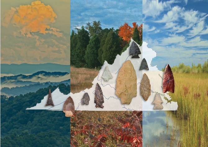 3 of the 5 physiographic regions of Virginia with a selection of Virginia Projectile Points