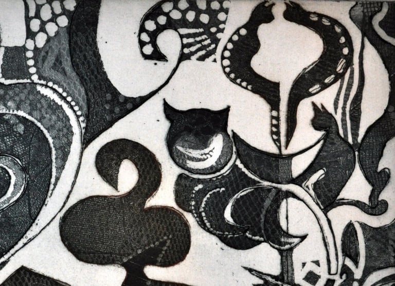 'Catwomen' A limited edition print, using a soft ground etching, by Kristina Lee. Date: 22nd July 2010