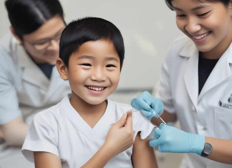 a woman in a surgical mask and a baby in a chair
