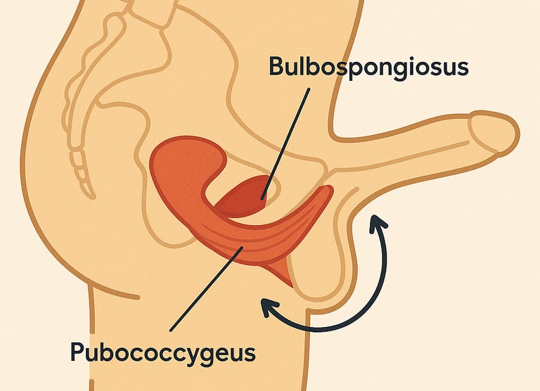 Simplified anatomical diagram of male pelvic floor muscles including bulbospongiosus and PC muscme