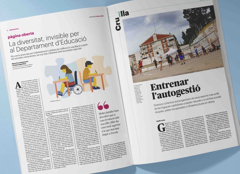 magazine article with an illustration of a disabled girl sitting on a wheel chair doing homework