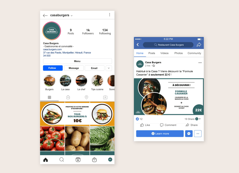 Réseaux sociaux - Création de contenu "Casa Burgers"