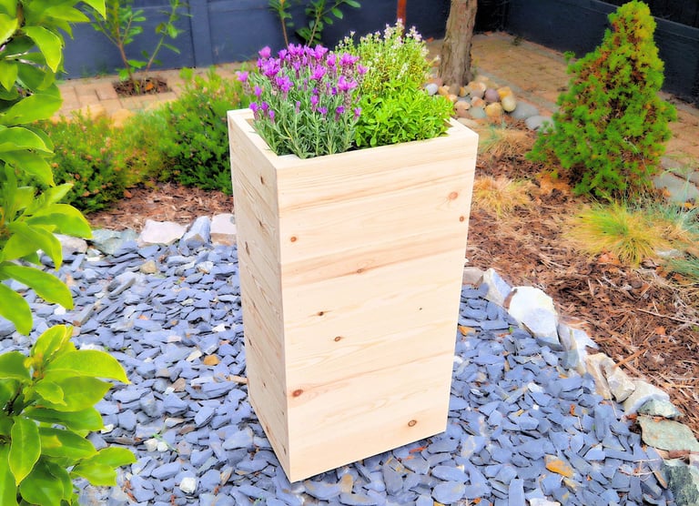 tall wooden planter made from natural wood handmade quality wood  