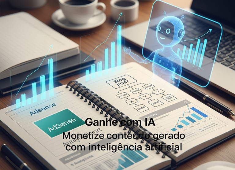 Um caderno com um laptop e um caderno com a imagem de um robô.