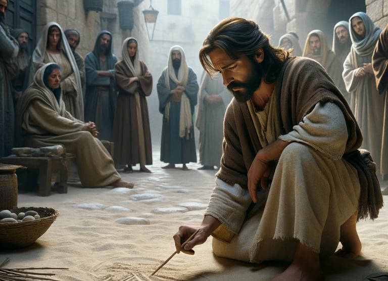 a man in a robe is kneeling down and holding a stick