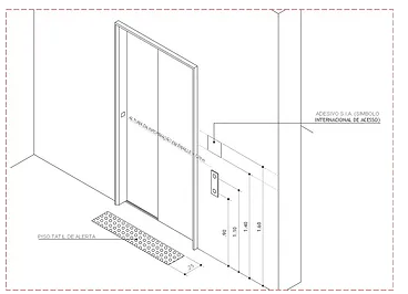 perspectiva de planta tecnica mostrando elevador e toda sinalização