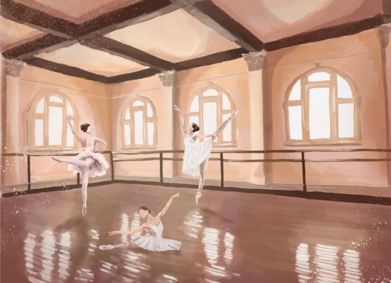 Original Takara Welter Digital Painting titled, "Ballet Studio"