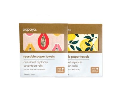 Papaya reusable paper towels 4-pack with hook, cellulose and cotton, compostable