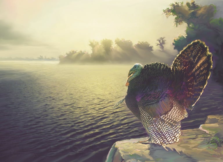 morning reverie turkey at the water's edge painting