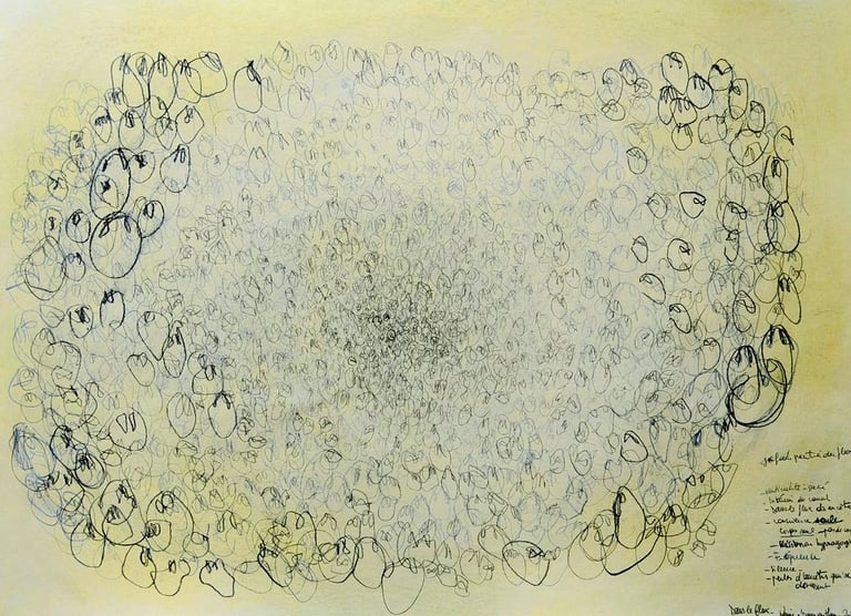 karine-nguyen-van-tham-dessin automatique, Dans le flux, mine graphite sur pastels secs