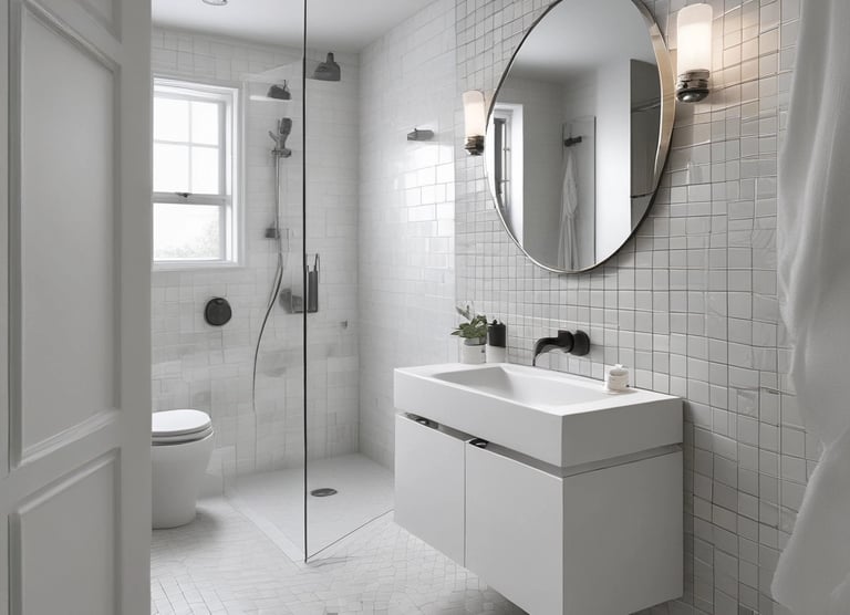 Salle de bain refaite par JS services douche à l'italienne et vasque blanche