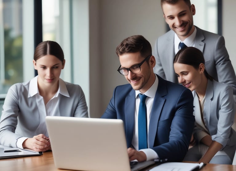 Unabhängige PKV-Beratung: Beraterteam analysiert Versicherungsoptionen gemeinsam am Laptop