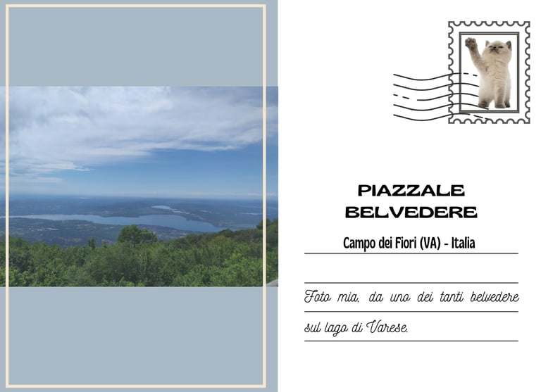 Cartolina del Piazzale Belvedere al Campo dei Fiori di Varese, col lago sullo sfondo